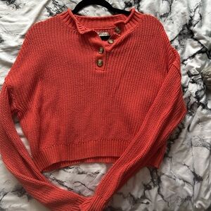 American Eagle Outfitters Coral Button Henley Sweater